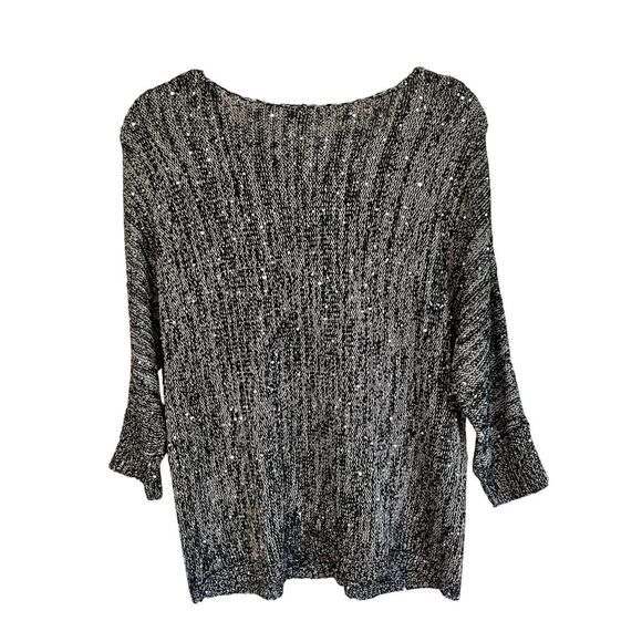 Chico's Black & Silver Sweater Sequins 3/4 Length Sleeve Chico's Size 2 US Large - Picture 5 of 5